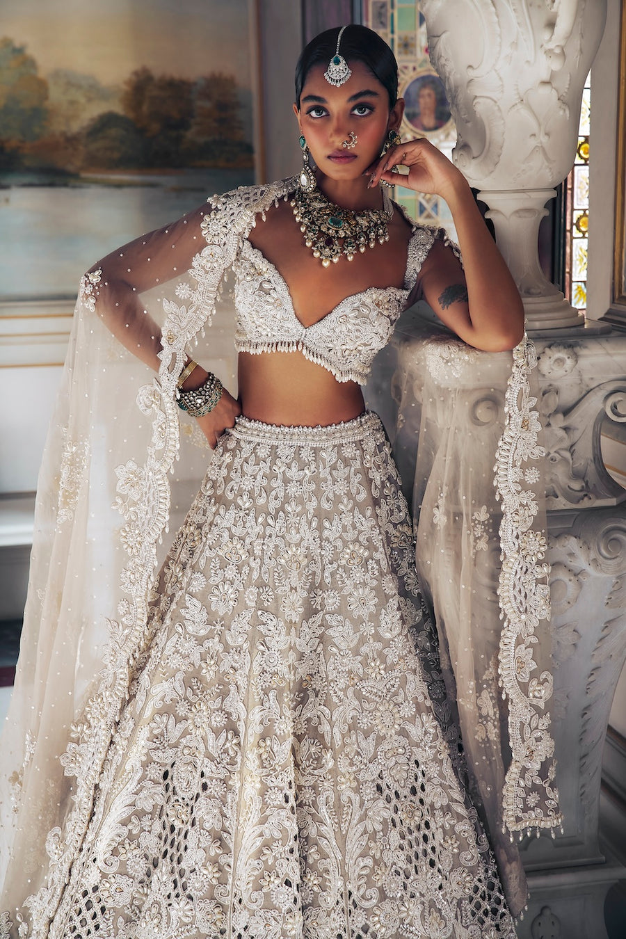 Nude Pearl Cut Work Lehenga Set - Ready to Ship
