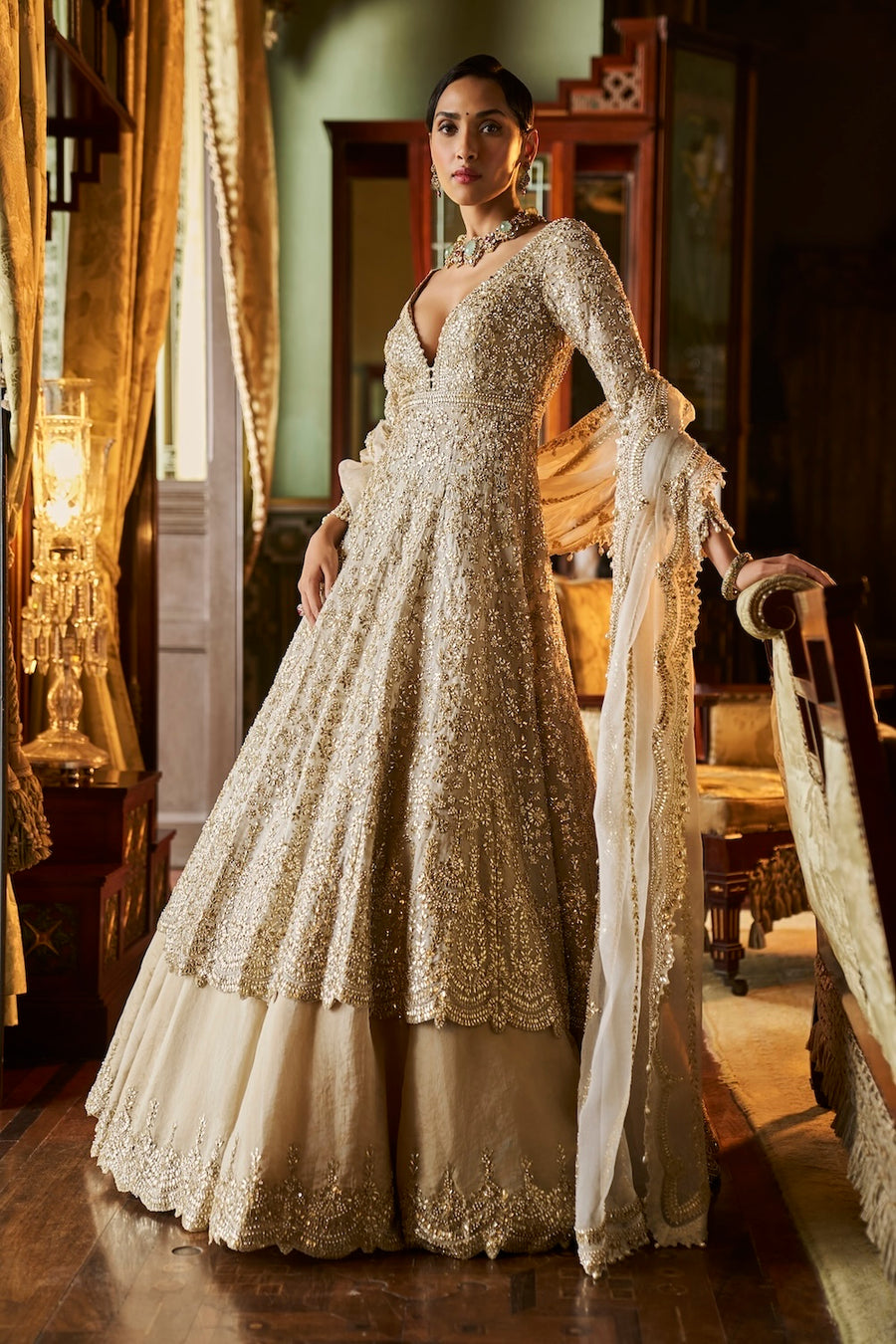 Silver Gold Jacket Lehenga Set - Ready to Ship