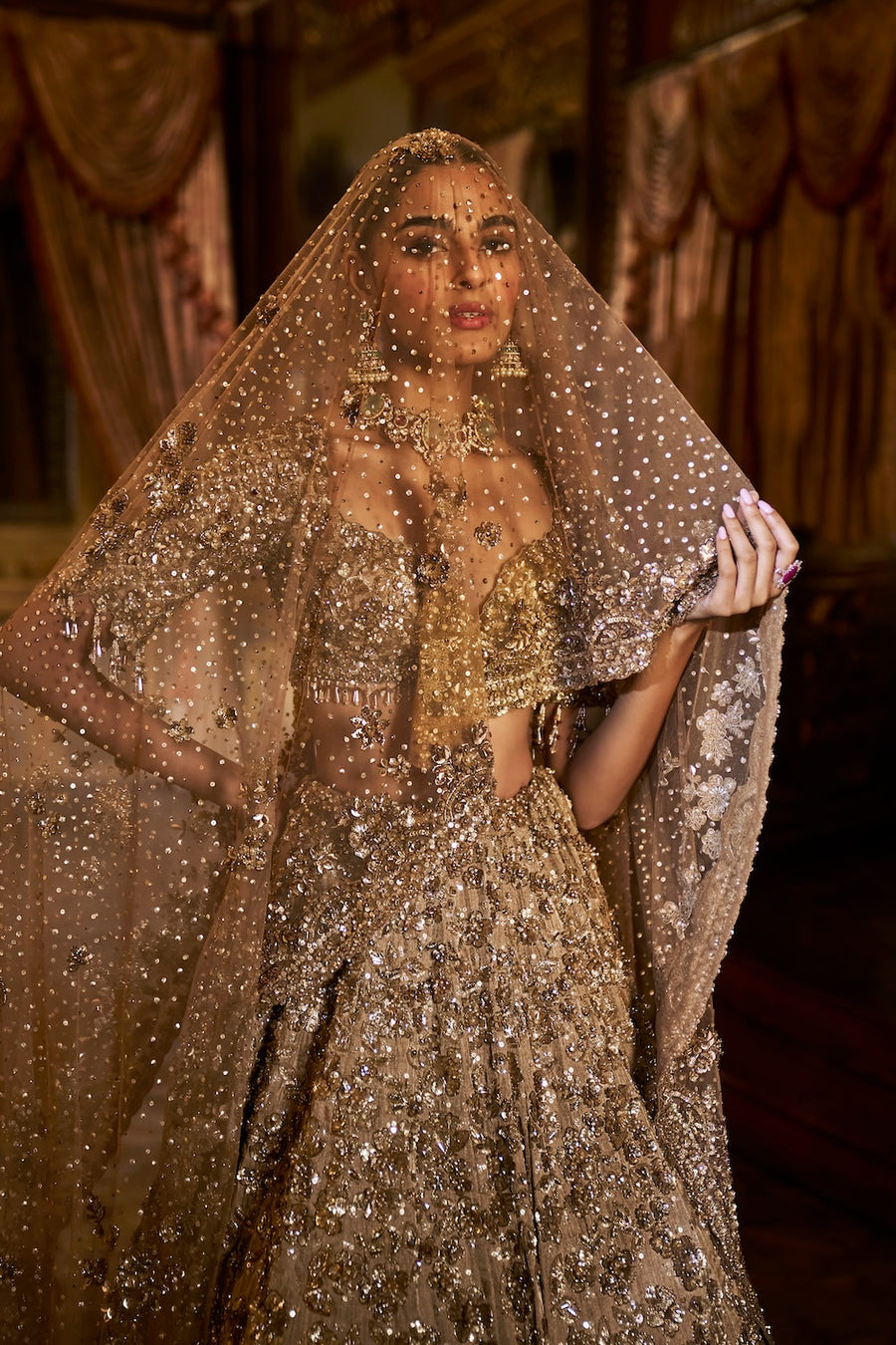 Sunny's Bridal - Seema Gujral - Antique Gold Tissue Lehenga Set - Falaknuma by Seema Gujral Sunny's Bridal - Seema Gujral - Antique Gold Tissue Lehenga Set - Falaknuma by Seema Gujral