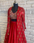 Red Croptop Cape Set