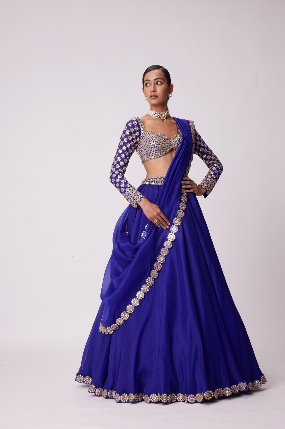 Persian Blue Hand Embroidered Lehenga Set - Ready to Ship