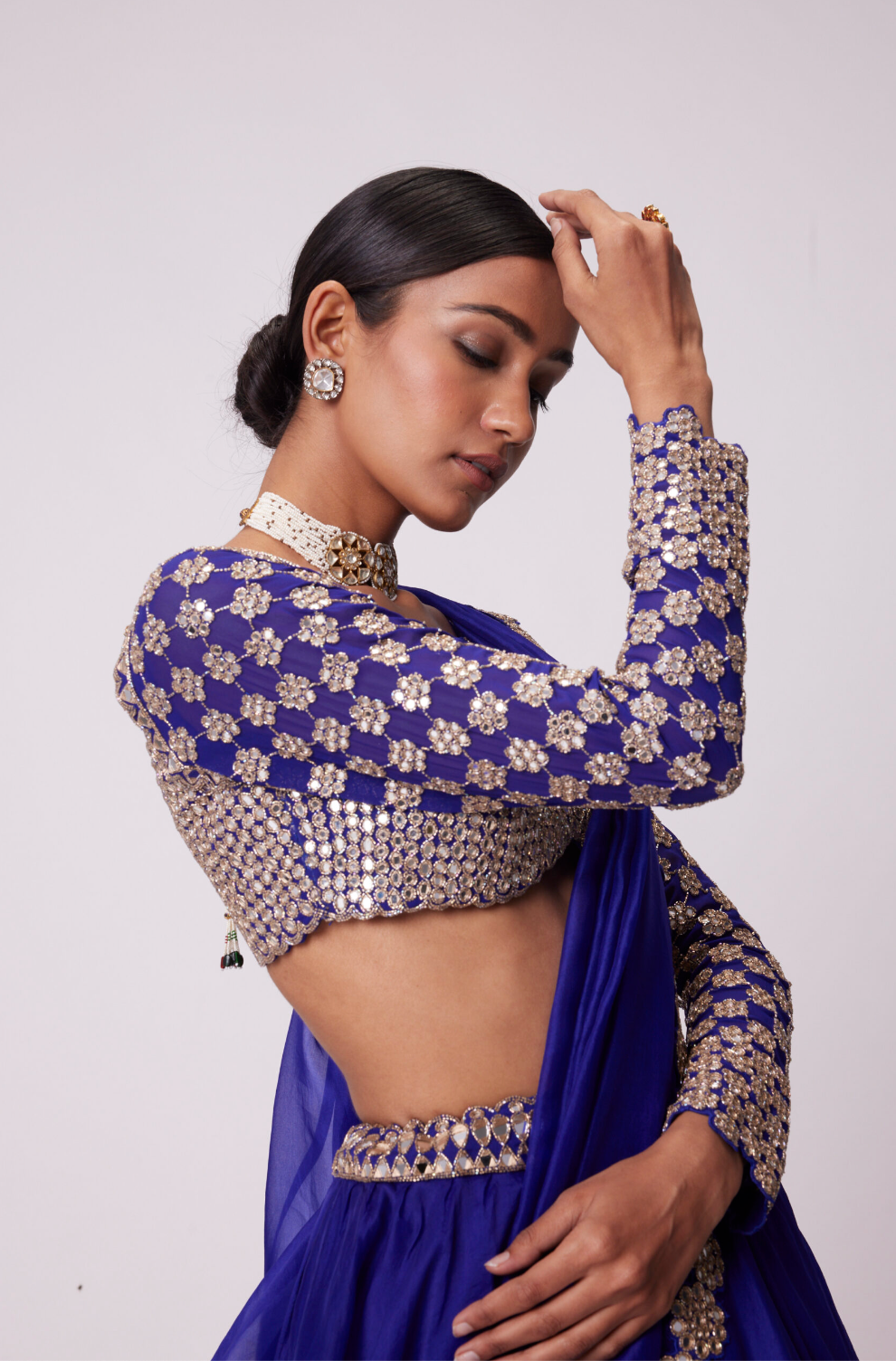 Persian Blue Hand Embroidered Lehenga Set - Ready to Ship