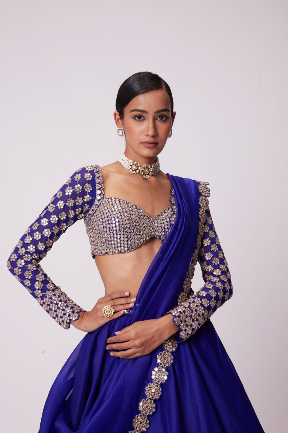 Persian Blue Hand Embroidered Lehenga Set - Ready to Ship