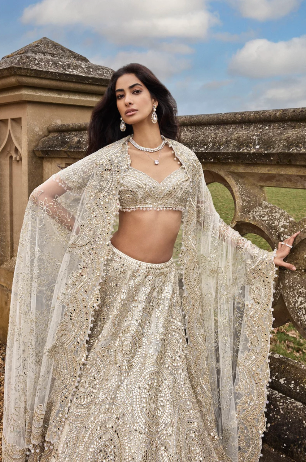 Cream Gold Mirror Lehenga Set 2