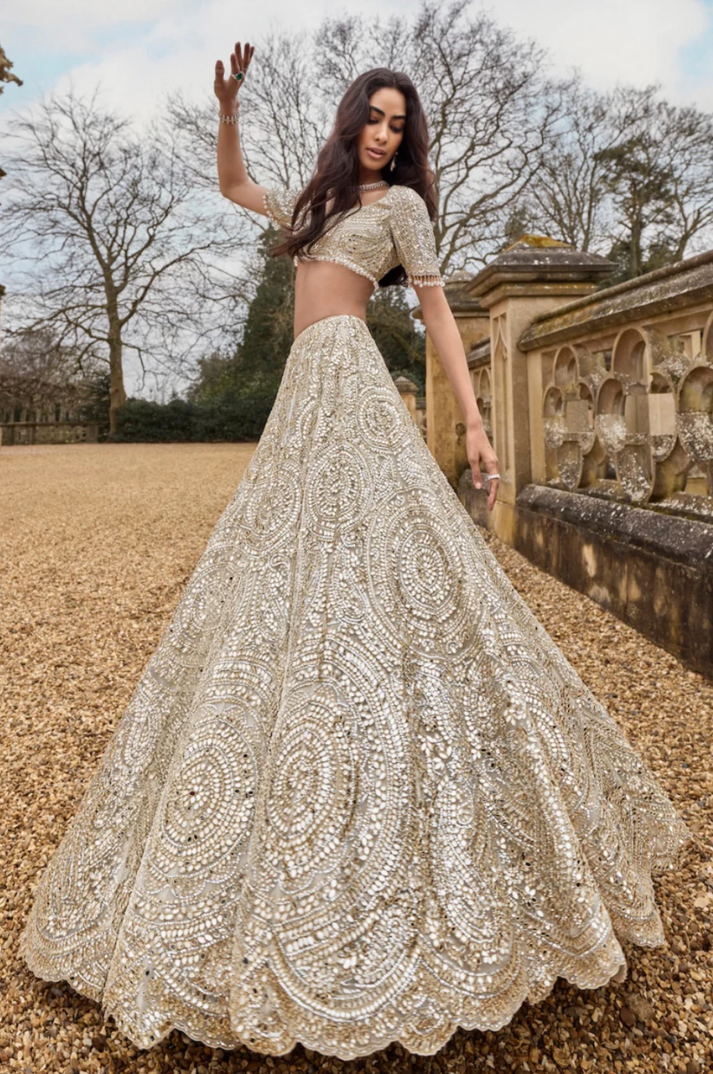 Cream Gold Mirror Lehenga Set 3