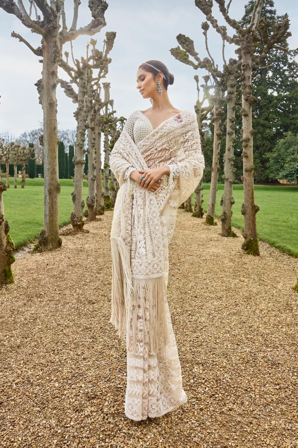 Nude Cream Stripe Saree 2