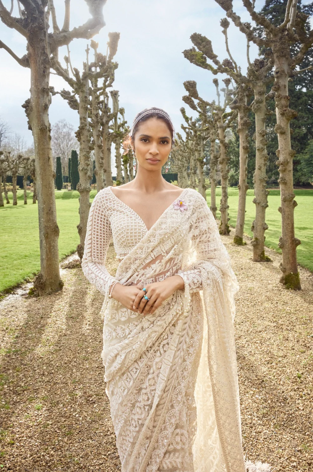 Nude Cream Stripe Saree 3