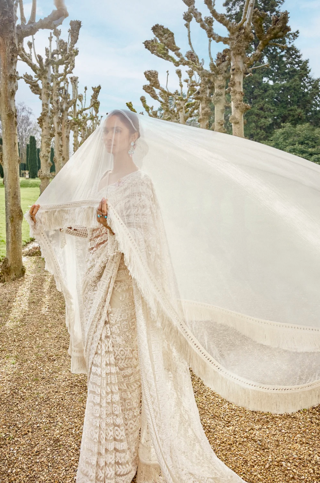 Nude Cream Stripe Saree 1