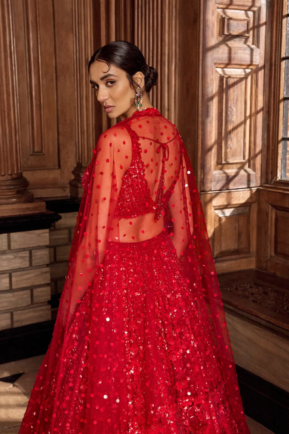 Red Floral Sequin Lehenga Set 3
