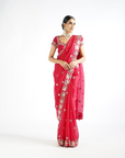Crimson Red Mirror Work Saree