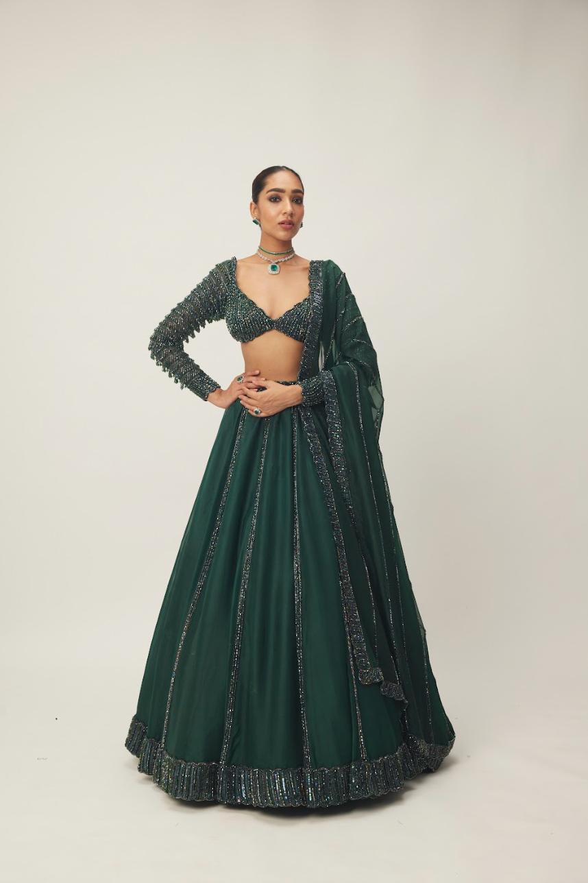 organza dress lehenga Women's Sky-Blue Organza Printed Lehenga Set