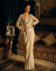 Silver Mirror work Jacket Saree 3