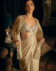Silver Mirror work Jacket Saree 5