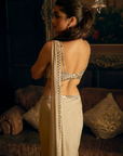 Silver Mirror work Jacket Saree 2