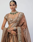 Copper Shimmer Organza Linear Lehenga Set