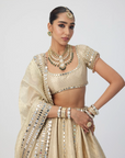 Golden Shimmer Organza Linear Lehenga Set - Ready to Ship