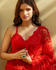 Ruby Red Floral Saree - Ready to Ship