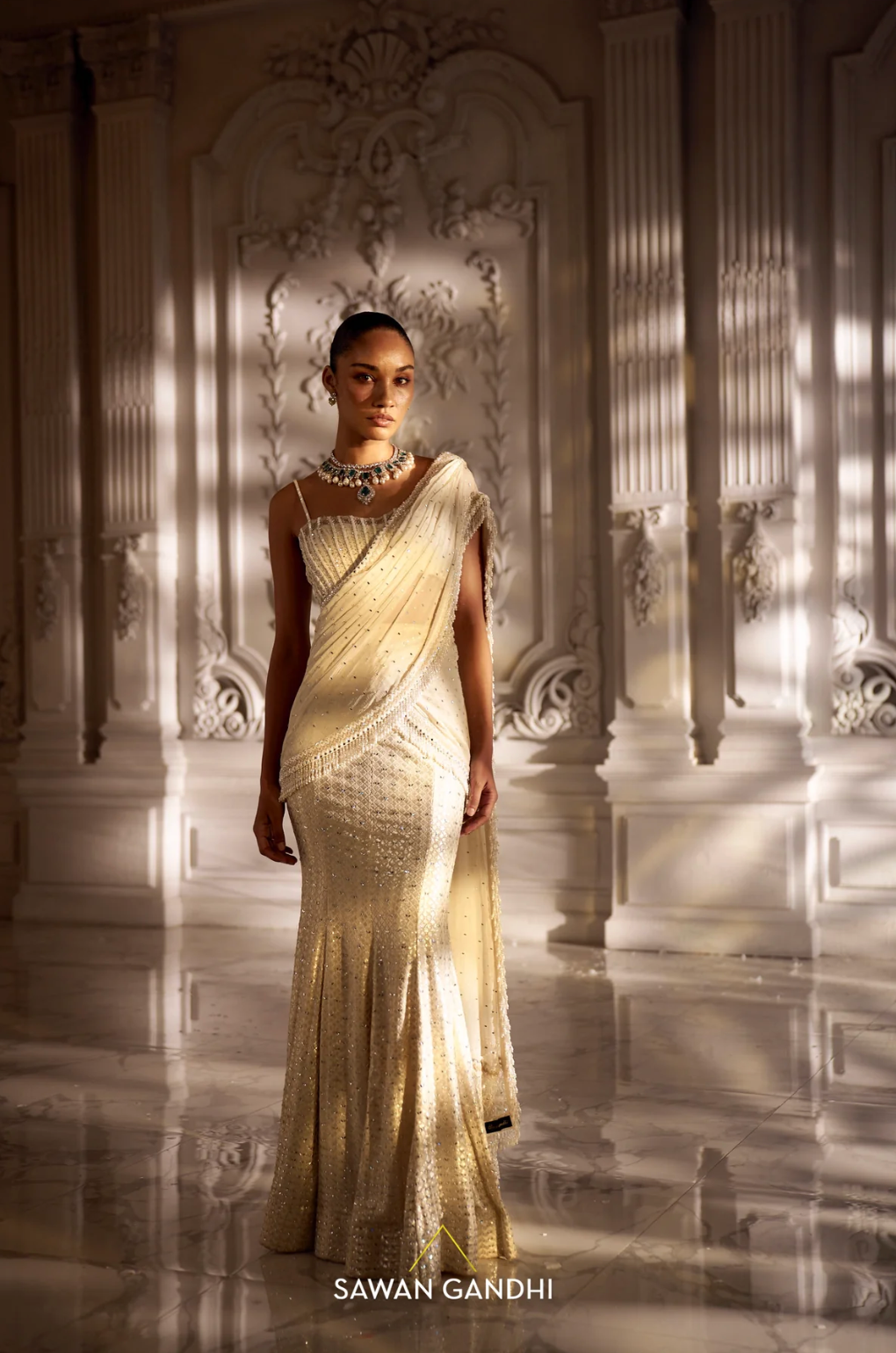 Ivory Drape Saree - Ready to Ship