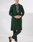 Green Silk Mirror Embroidered Kurta Set - Ready to Ship