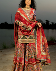 Red Multicolor Banno Sharara Set - Ready to Ship