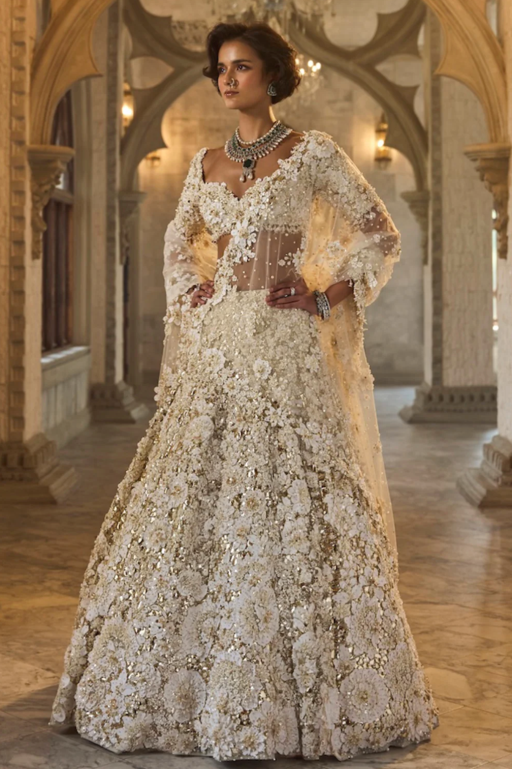 Ivory Gold Three-Dimensional Lehenga Set - Ready to Ship