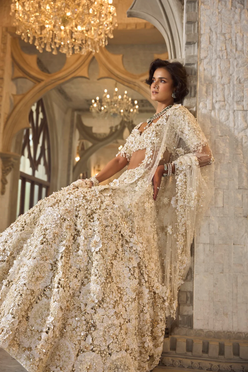 Ivory Gold Three-Dimensional Lehenga Set - Ready to Ship