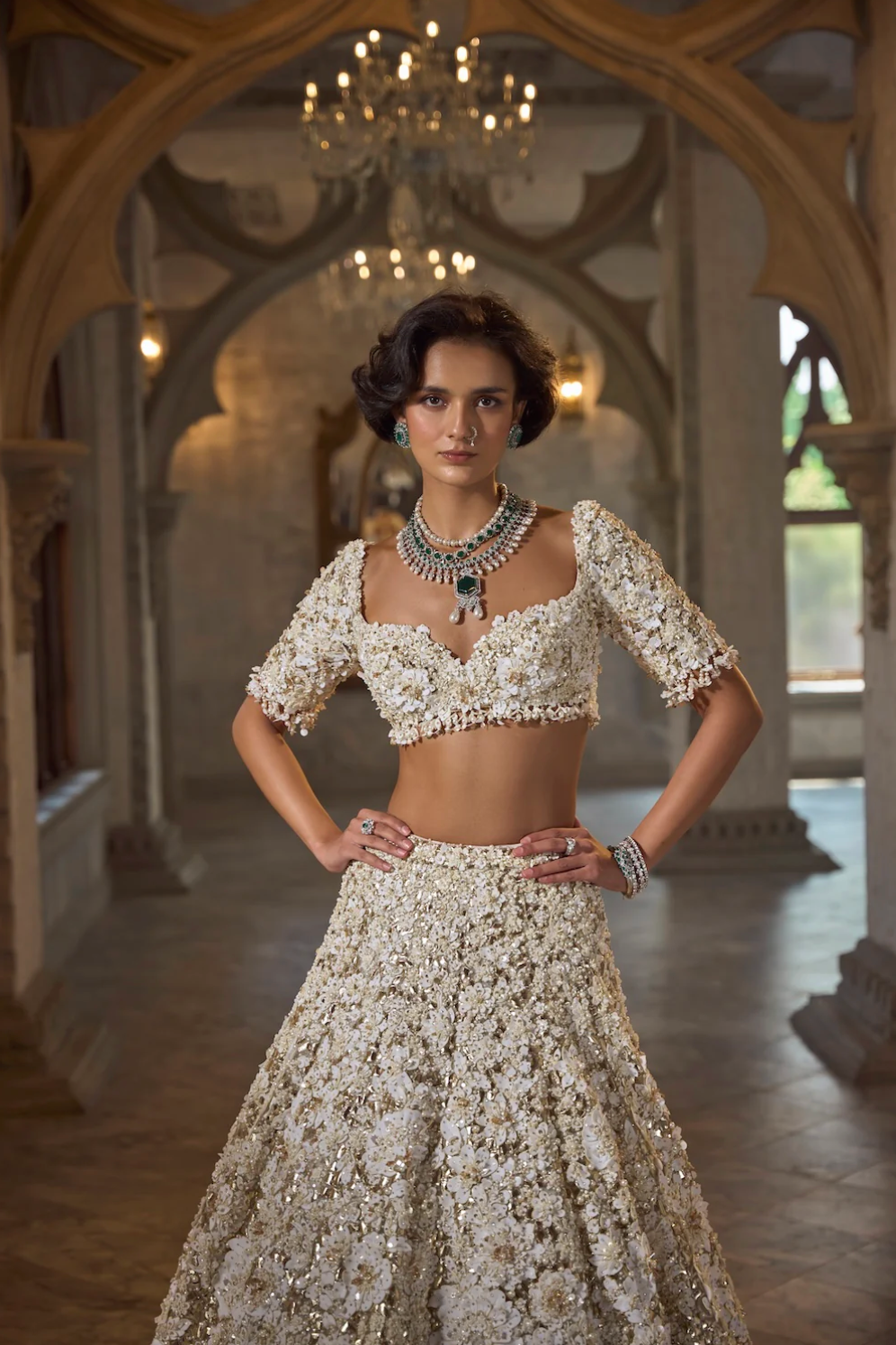 Ivory Gold Three-Dimensional Lehenga Set - Ready to Ship