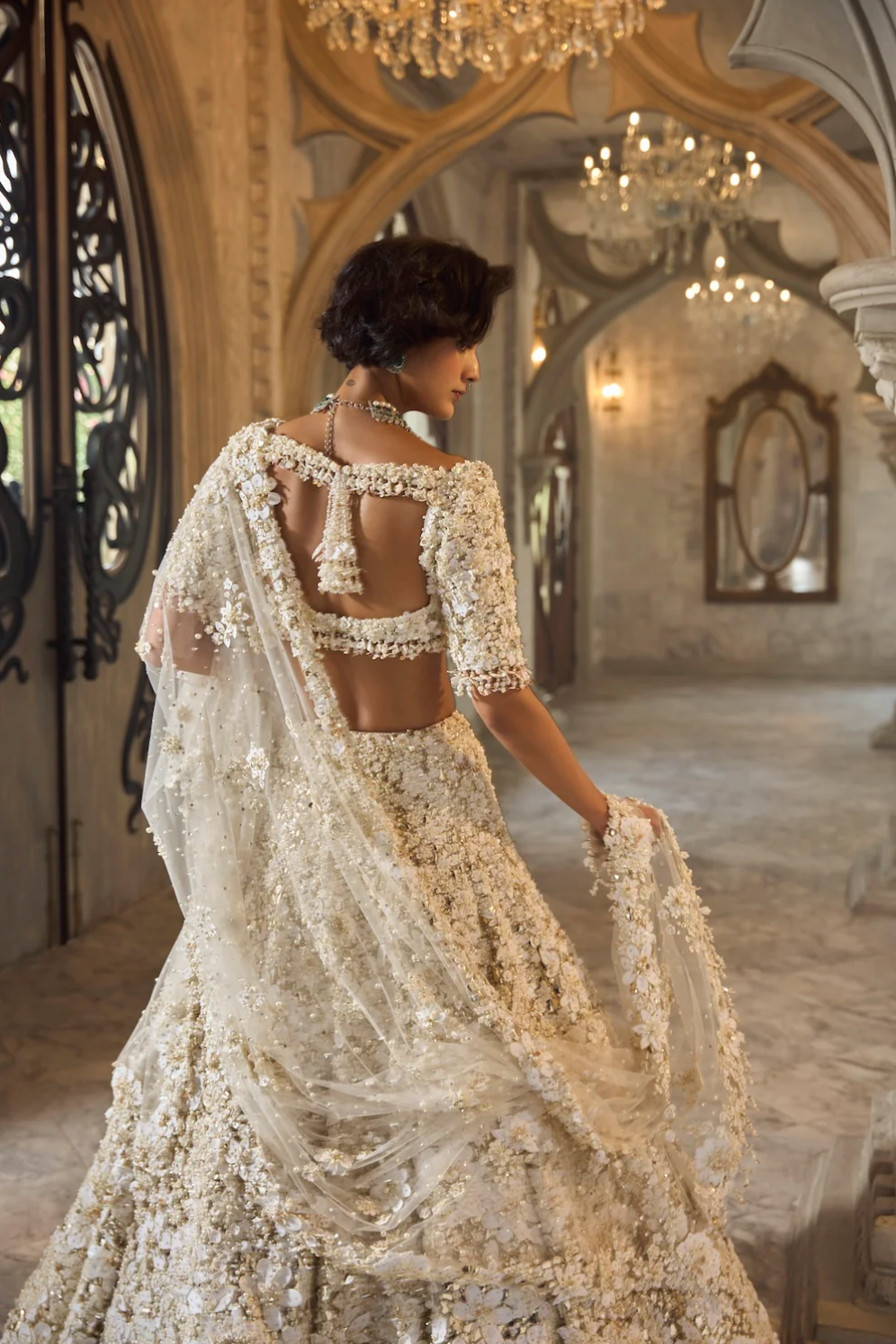Ivory Gold Three-Dimensional Lehenga Set - Ready to Ship