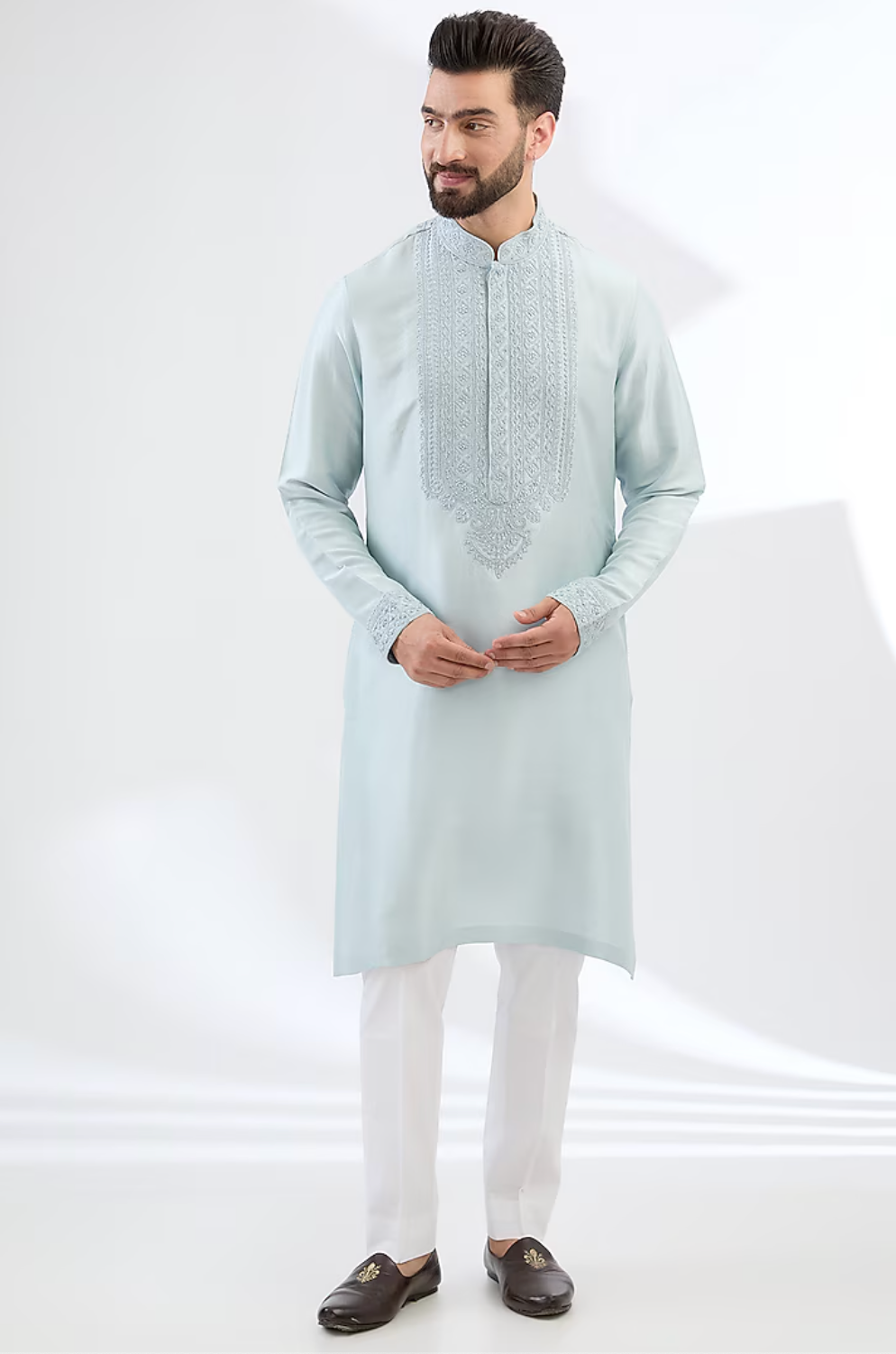 Sky Blue Silk Dori Embroidered Kurta Set - Ready to Ship