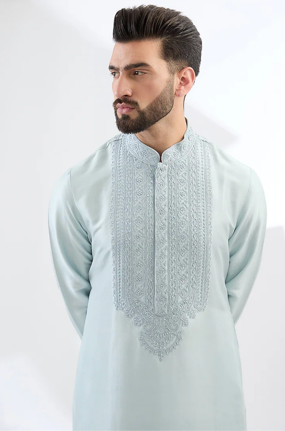 Sky Blue Silk Dori Embroidered Kurta Set - Ready to Ship