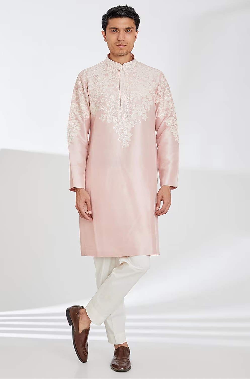 Rose Pink Silk Embroidered Kurta Set - Ready to Ship