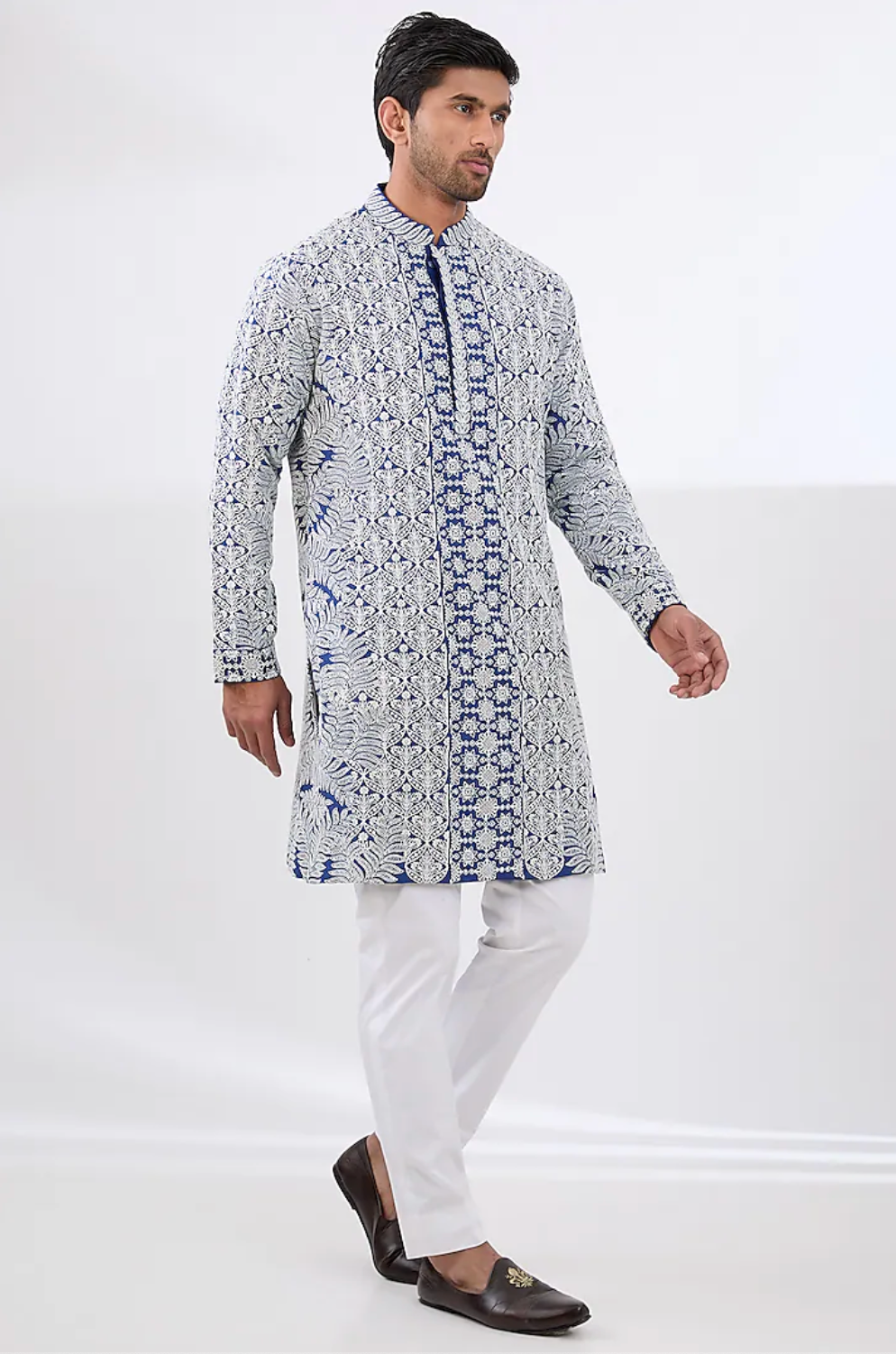 Blue Silk Embroidered Kurta Set - Ready to Ship