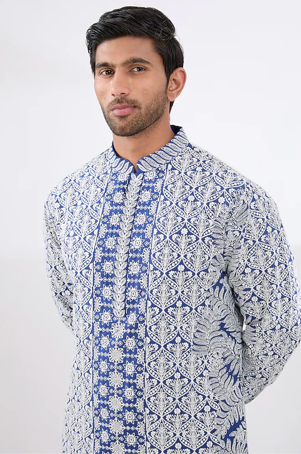 Blue Silk Embroidered Kurta Set - Ready to Ship