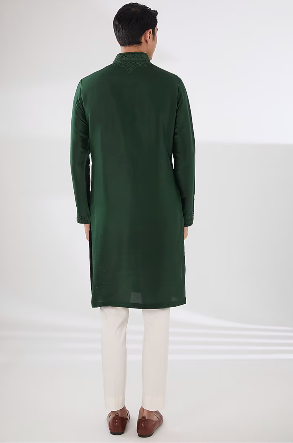 Green Silk Embroidered Kurta Set - Ready to Ship