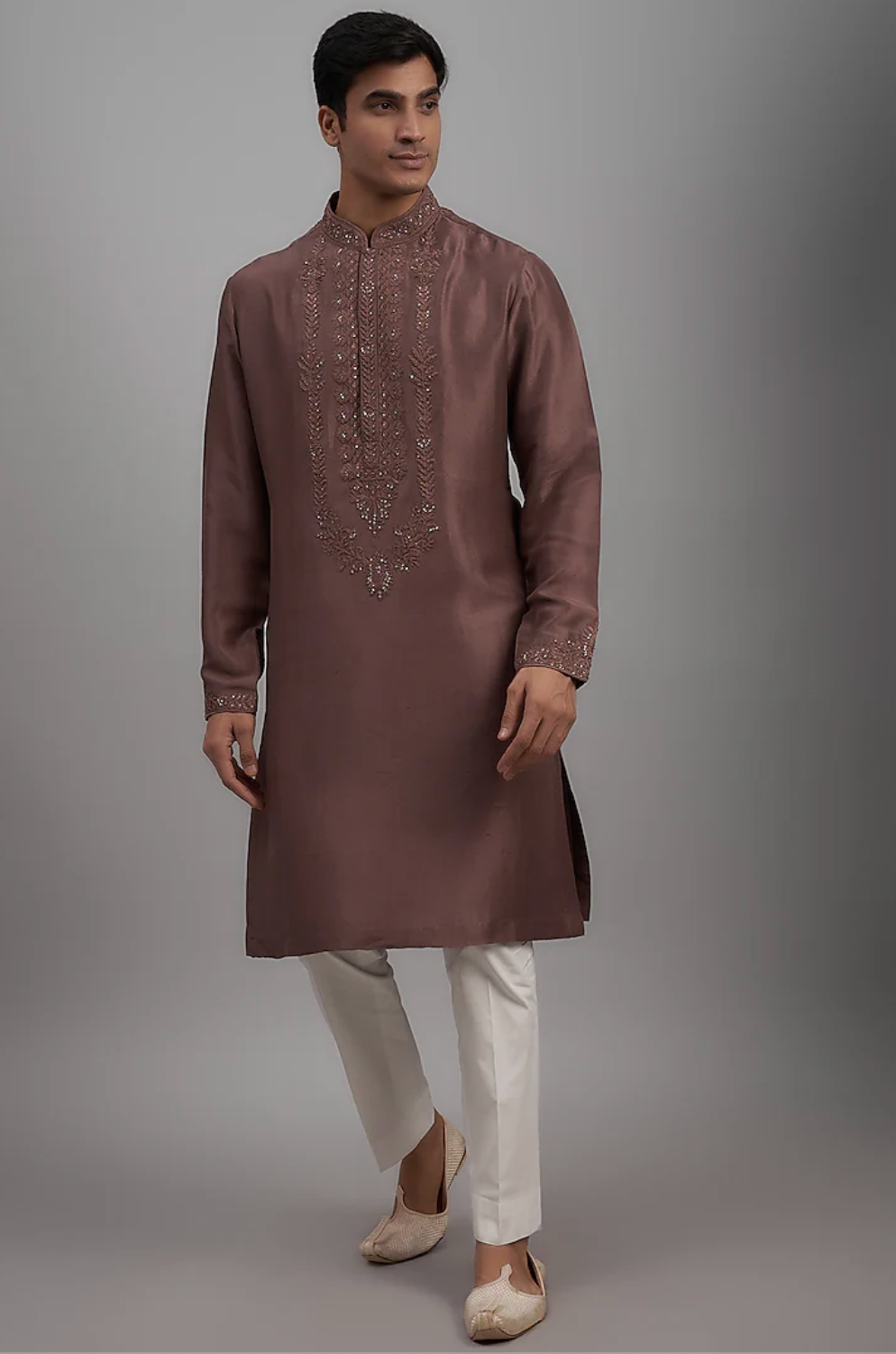 Dusty Pink Silk Embroidered Kurta Set