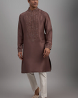 Dusty Pink Silk Embroidered Kurta Set