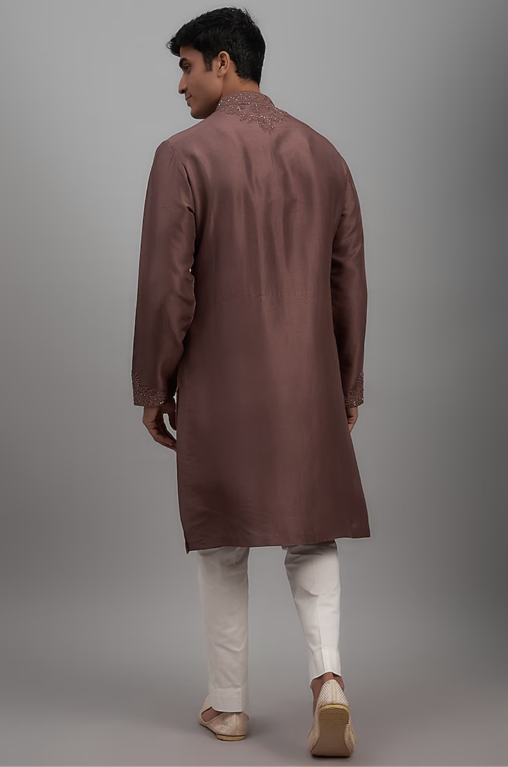 Dusty Pink Silk Embroidered Kurta Set