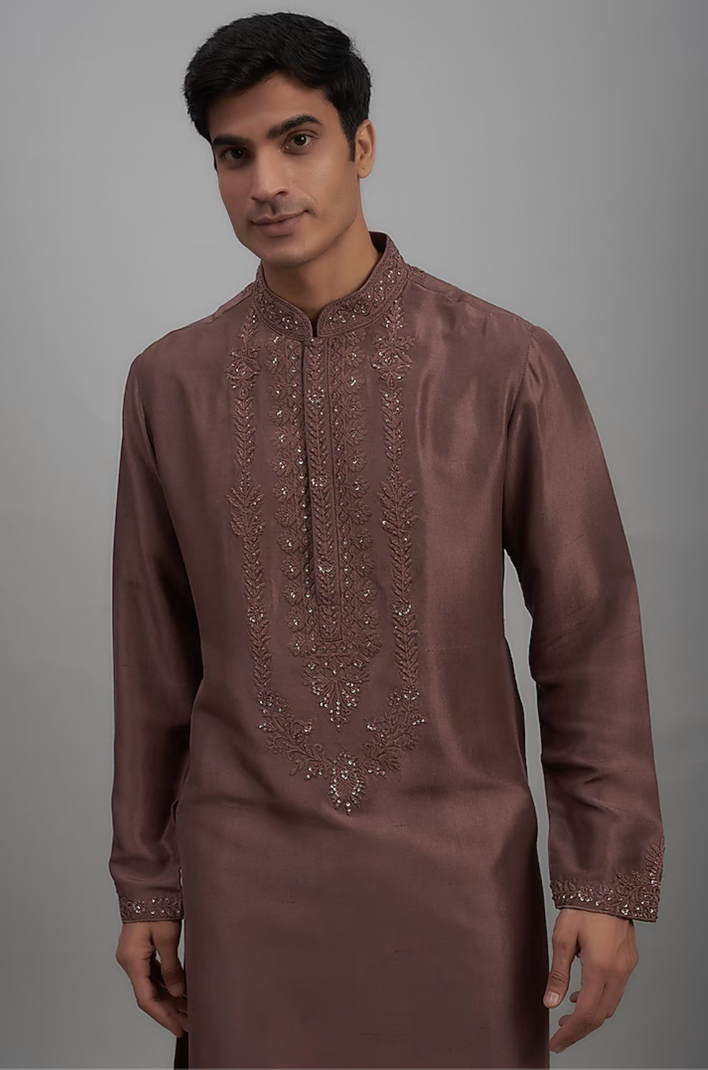 Dusty Pink Silk Embroidered Kurta Set