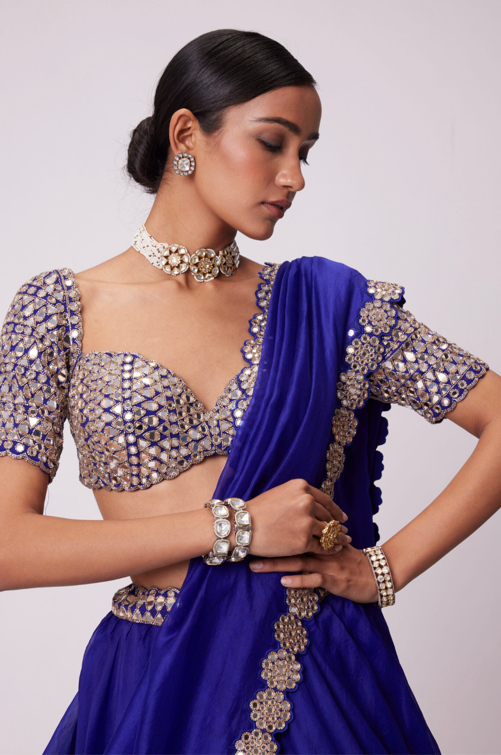 Persian Blue Hand Embroidered Lehenga Set