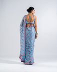 Ice Blue Heavy Mirror Work Saree With Metallic Blouse
