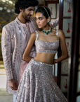 Rose Gold Mirror Work Open Jacket Set