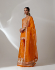 Orange Sharara Set with Hand Embroidery - Ready to Ship
