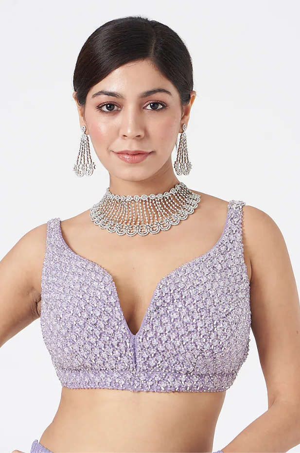 Mauve Wrinkled Lurex Pre-Draped Saree - Ready to Ship