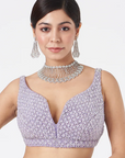 Mauve Wrinkled Lurex Pre-Draped Saree - Ready to Ship