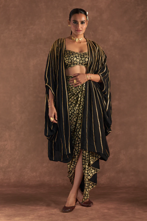 Black Berrybloom Drape Skirt Set - Ready to Ship