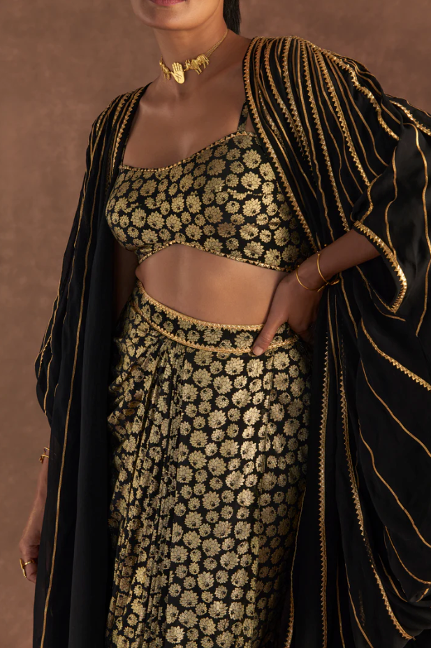 Black Berrybloom Drape Skirt Set - Ready to Ship