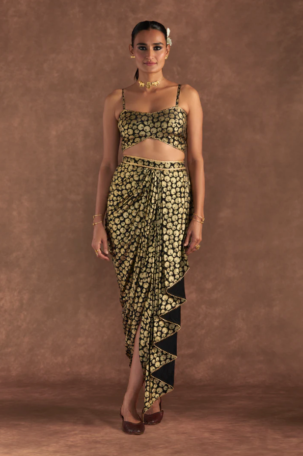 Black Berrybloom Drape Skirt Set - Ready to Ship