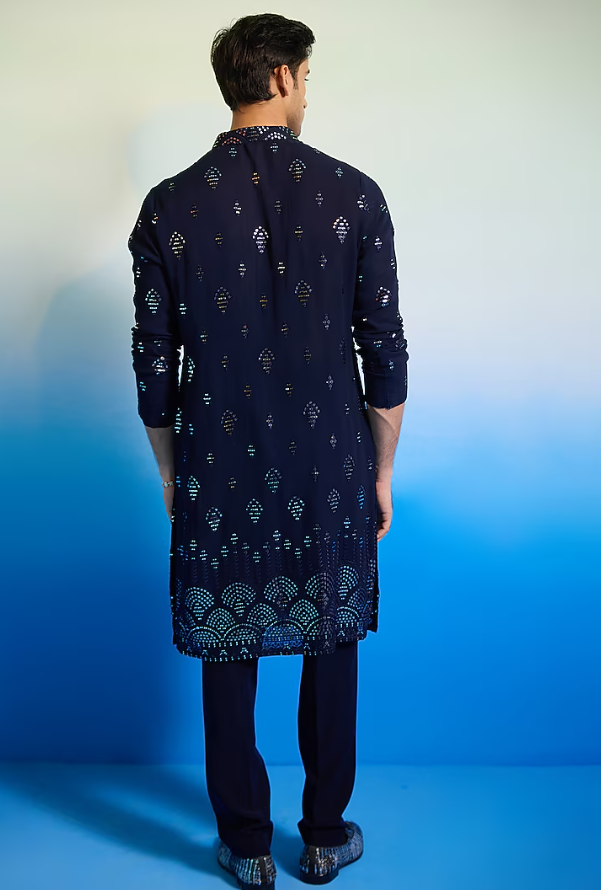 Canzo Blue Georgette Mirror Embellished Kurta Set - Ready to Ship