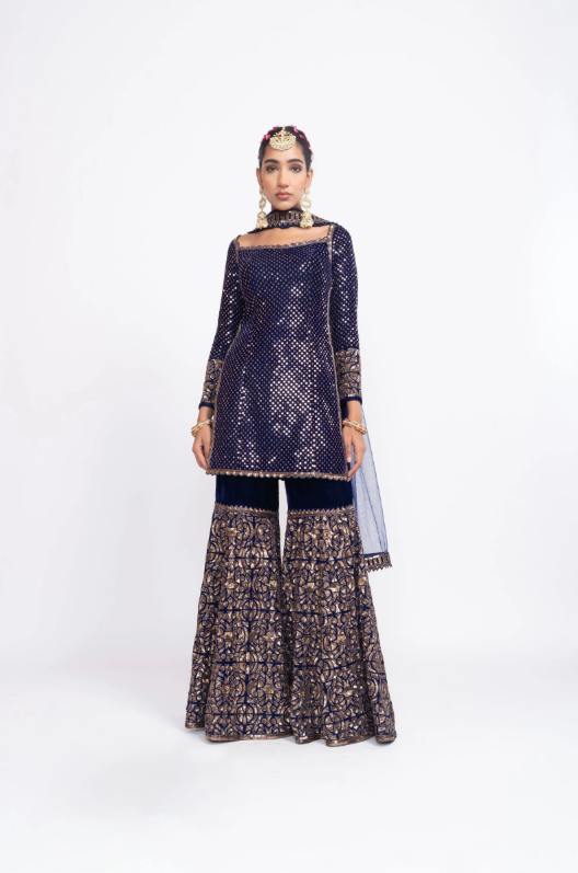 Navy Blue Kurta Sharara Set - Ready to Ship