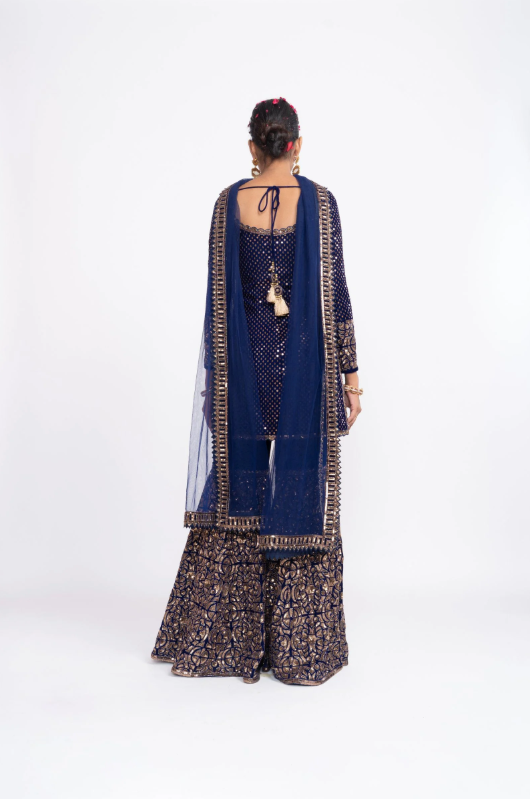 Navy Blue Kurta Sharara Set - Ready to Ship